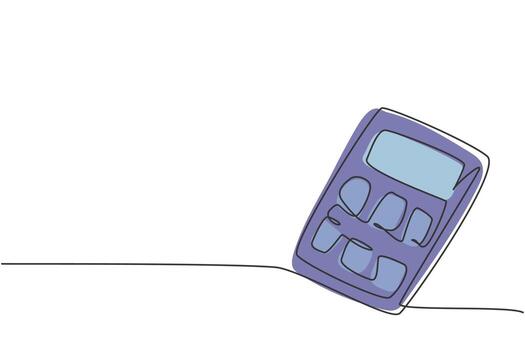 Single continuous line drawing of calculator tool to help counting number. Back to school minimalist style. Technology education concept. Modern one line draw graphic design vector illustration