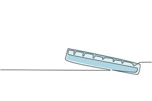 Continuous one line drawing of plastic ruler to measure length an object. Back to school hand drawn minimalism concept. Single line draw design for education vector graphic illustration