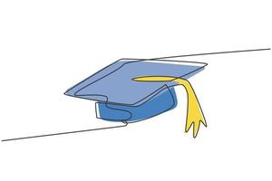 dibujo de una sola línea del sombrero de graduación para el estudiante universitario que se gradúa. regreso a la escuela, concepto de educación minimalista. Ilustración de vector gráfico de diseño de estilo de dibujo de línea simple continua