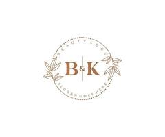 initial BK letters Beautiful floral feminine editable premade monoline logo suitable for spa salon skin hair beauty boutique and cosmetic company. vector