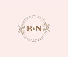 initial BN letters Beautiful floral feminine editable premade monoline logo suitable for spa salon skin hair beauty boutique and cosmetic company. vector