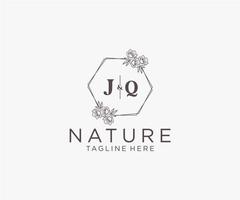 inicial jq letras floral marcos botánico femenino editable prefabricado monoline único decoración para saludo tarjeta, Boda invitación. vector