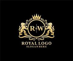 Initial RW Letter Lion Royal Luxury Logo template in vector art for Restaurant, Royalty, Boutique, Cafe, Hotel, Heraldic, Jewelry, Fashion and other vector illustration.