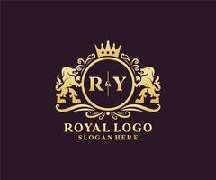 Initial RY Letter Lion Royal Luxury Logo template in vector art for Restaurant, Royalty, Boutique, Cafe, Hotel, Heraldic, Jewelry, Fashion and other vector illustration.