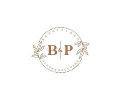 inicial bp letras hermosa floral femenino editable prefabricado monoline logo adecuado para spa salón piel pelo belleza boutique y cosmético compañía. vector