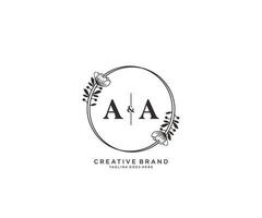 initial AA letters hand drawn feminine and floral botanical logo suitable for spa salon skin hair beauty boutique and cosmetic company. vector