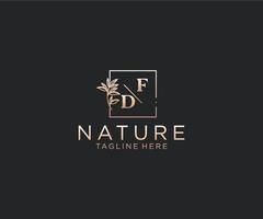 initial FD letters Beautiful floral feminine editable premade monoline logo suitable, Luxury feminine wedding branding, corporate. vector