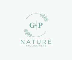 inicial gp letras botánico femenino logo modelo floral, editable prefabricado monoline logo adecuado, lujo femenino Boda marca, corporativo. vector