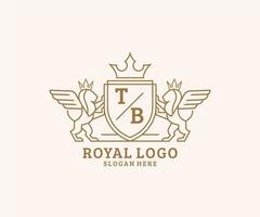 Initial TB Letter Lion Royal Luxury Heraldic,Crest Logo template in vector art for Restaurant, Royalty, Boutique, Cafe, Hotel, Heraldic, Jewelry, Fashion and other vector illustration.