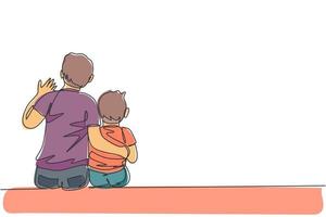 dibujo de una sola línea de papá joven feliz hablando con su hijo sobre la idea y el propósito de la vida en la ilustración de vector de casa. educación para padres. concepto de paternidad familiar. diseño de dibujo de línea continua