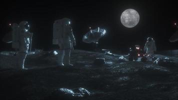 Astronauts on Moon Surface Futuristic Backdrop video