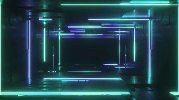 blauw en groen neon gloeiend scifi tunnel achtergrond video