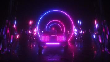 neon gloeiend cirkels en futuristische auto video