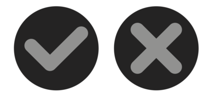 svartvit checklista och x ikon uppsättning png