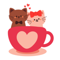 cute drawing cat couple inside pink cup png