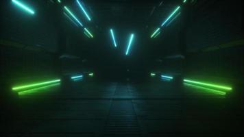 verde e azul néon luz scifi túnel video