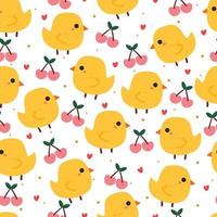 seamless pattern cartoon chick and flower. cute animal wallpaper for textile, gift wrap paper vector