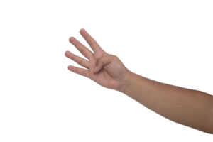 hand- gebaar van een Aziatisch Mens gebruik makend van de aantal vier symbool png