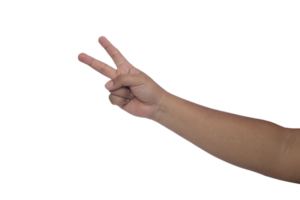 Hand Geste von ein asiatisch Mann mit das Nummer zwei Symbol, das Konzept von Bestellung zwei Portionen png