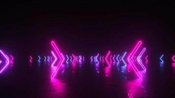 neon gloeiend pijlen Aan weerspiegeld verdieping video