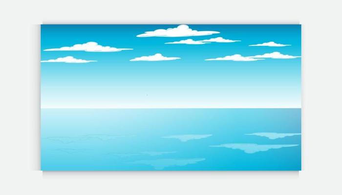 Blue Sky and sea landscape  Vector illustration. The front view in the morning sky is bright blue with clear white clouds. And the ocean deep indigo in daylight.