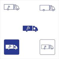 Illustration of an isolated delivery truck icon with pizza.  transport truck with a dish, knife and a fork icon. This is the food delivery truck icon vector