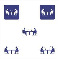 2 man sitting at desk in various poses. Coworking space vector icon. filled flat sign for mobile concept and web design. Two person sitting at table working on laptop glyph icon.