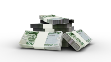 3d rendering of Stack of Nigerian Naira notes. bundles of Nigerian currency notes png