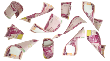 3D rendering of 200 Nigerian naira notes flying in different angles and orientations png