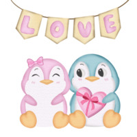 Penguin Watercolor Valentine's day png
