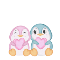 Penguin Watercolor Valentine's day png
