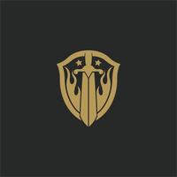 sword and shield simple logo vector
