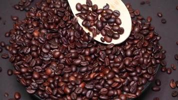 Freshly roasted coffee beans close up video
