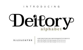 Deitory Fashion font alphabet. Minimal modern urban fonts for logo, brand etc. Typography typeface uppercase lowercase and number. vector illustration