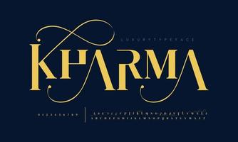 Kharma modern abstract digital alphabet font. Minimal technology typography, Creative urban sport fashion futuristic font and with numbers. vector illustration