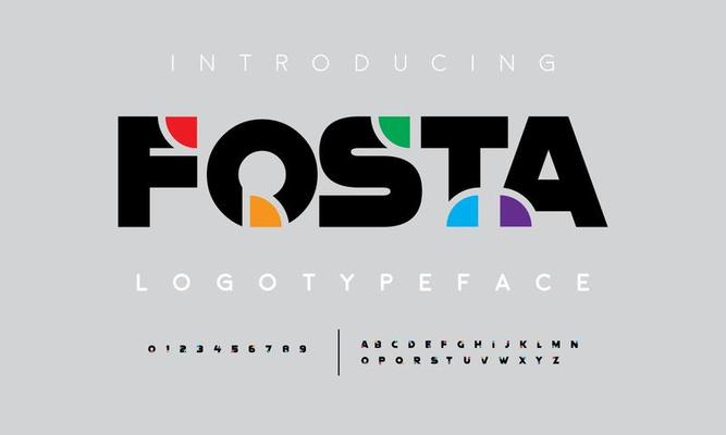 Fosta modern abstract digital alphabet font. Minimal technology typography, Creative urban sport fashion futuristic font and with numbers. vector illustration