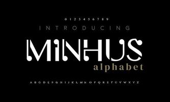 Minhus modern abstract digital alphabet font. Minimal technology typography, Creative urban sport fashion futuristic font and with numbers. vector illustration