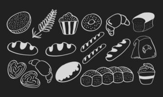 Hand drawn bread icon set on chalkboard vector