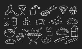 Hand drawn food and beverage icon on chalkboard vector