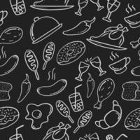 Hand drawn food and beverage seamless pattern on chalkboard vector