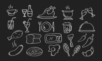 Hand drawn food and beverage icon on chalkboard vector