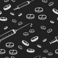 hand drawn pill drugs and syringes Seamless pattern on chalkboard vector