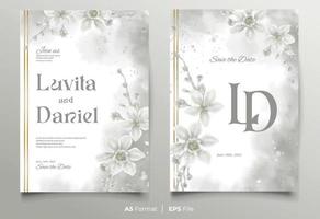 watercolor wedding invitation template with white flower ornament vector