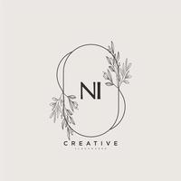 NI Beauty vector initial logo art, handwriting logo of initial signature, wedding, fashion, jewerly, boutique, floral and botanical with creative template for any company or business.