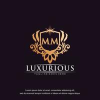 MM initial letter luxury ornament gold monogram logo template vector art.