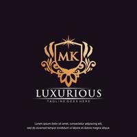 MK initial letter luxury ornament gold monogram logo template vector art.