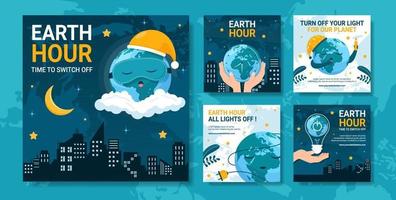 Happy Earth Hour Day Social Media Post Flat Cartoon Hand Drawn Templates Background Illustration vector