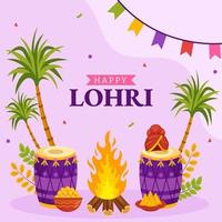 Happy Lohri Festival Social Media Background Illustration Cartoon Hand Drawn Background Templates vector