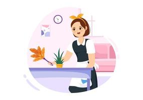 Professional Girl Maid Illustration of Cleaning Service Wearing her Uniform with Apron for Clean a House in Flat Cartoon Hand Drawn Templates vector