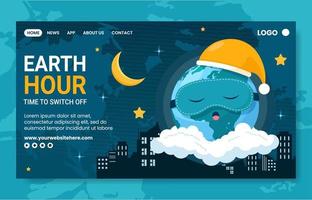 Happy Earth Hour National Day Social Media Landing Page Cartoon Hand Drawn Templates Illustration vector